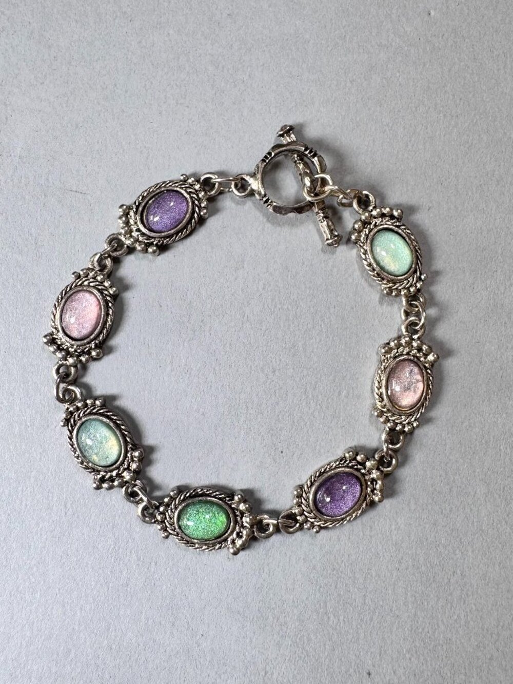 Vintage Style Bracelet with Iridescent Oval Stones